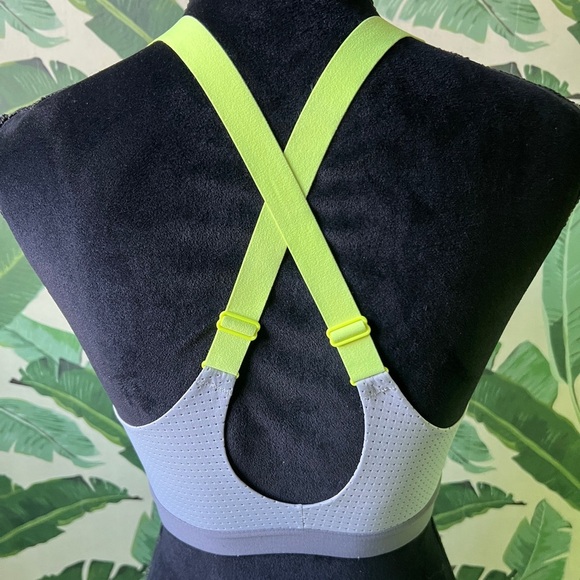 Victorias Secret Womens Gray Sports Bra Neon Yellow Crossback 34C - Picture 3 of 5